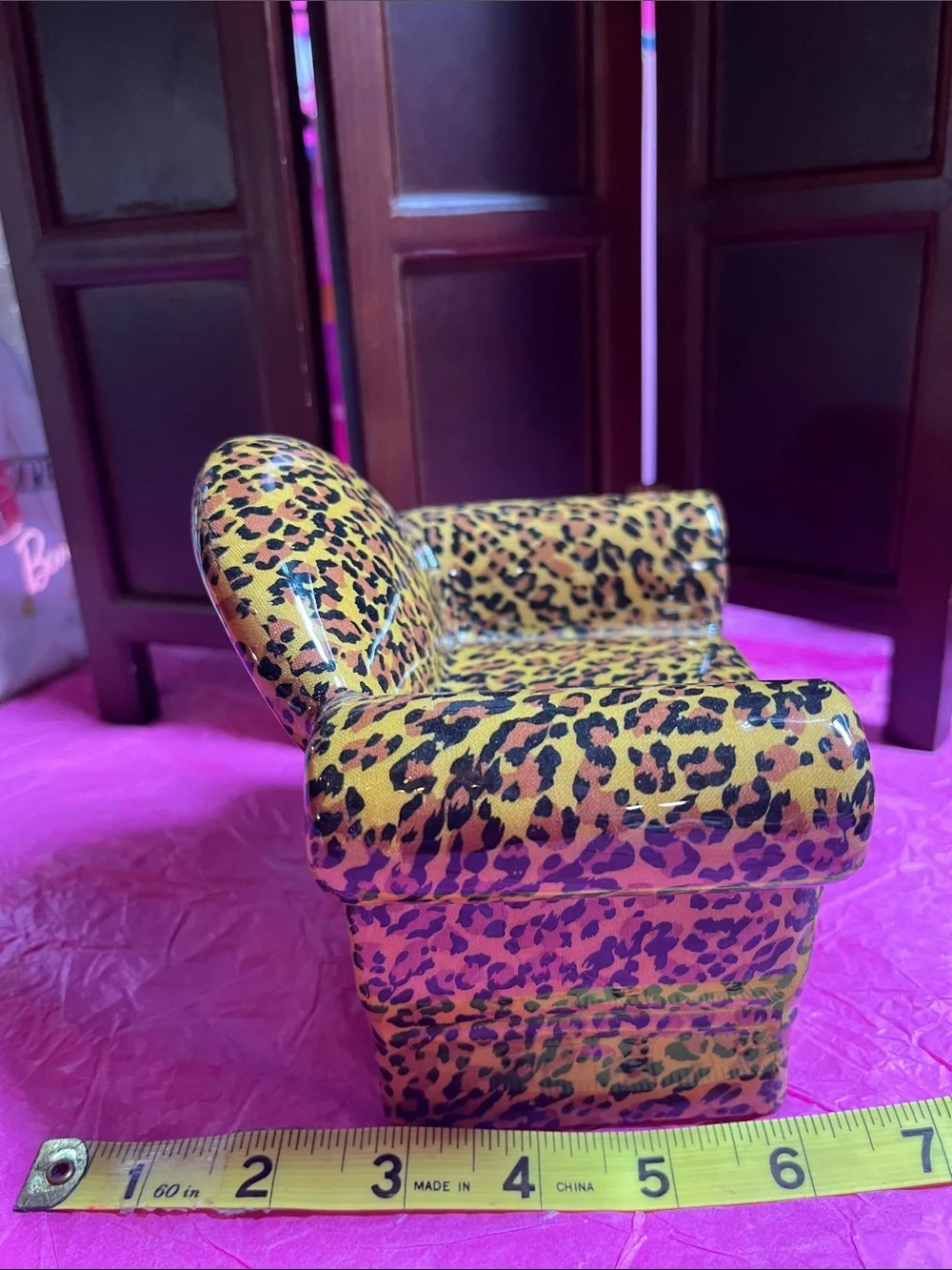 Vintage Leopard Print Miniature Porcelain Novelty Chair Figurine by TST